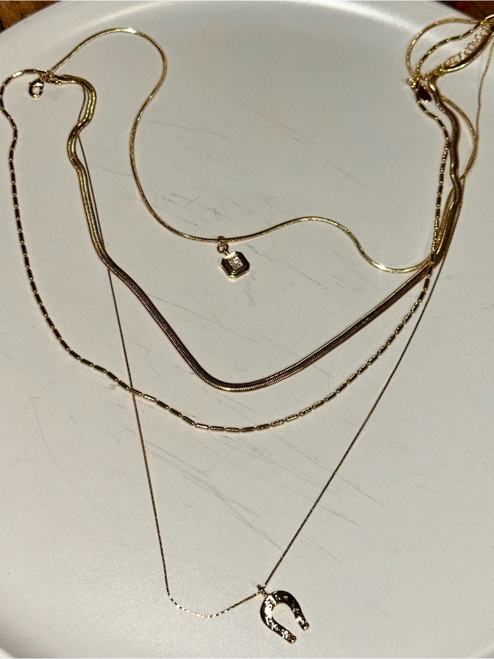 Gold Layered Horseshoe Pendant Necklace Set